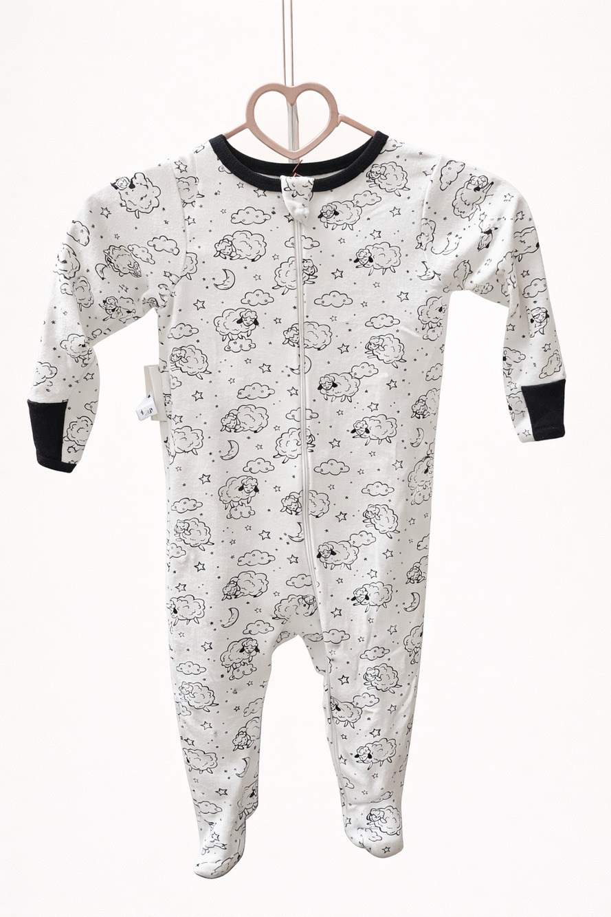 Wonder Nation Baby 6-9M Sheep Print Footed Sleeper Cotton Neutral Sleepwear